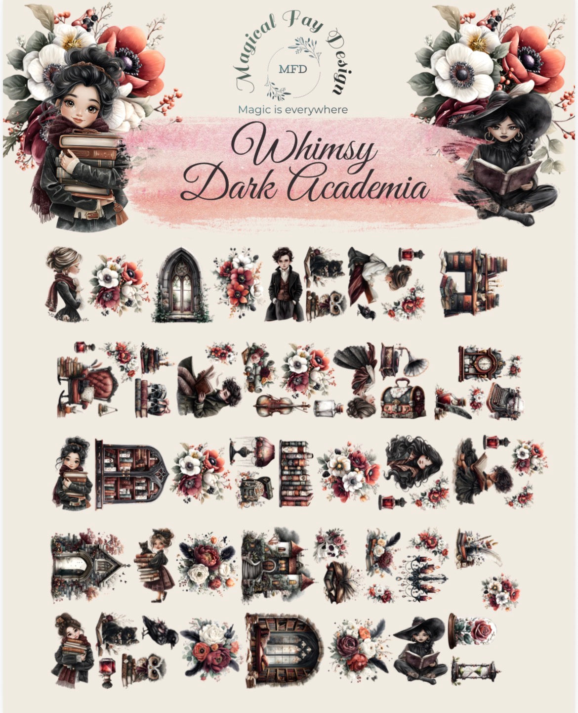 Whimsy Dark Academia PET 3D oil Tape transparent 6m Rolle