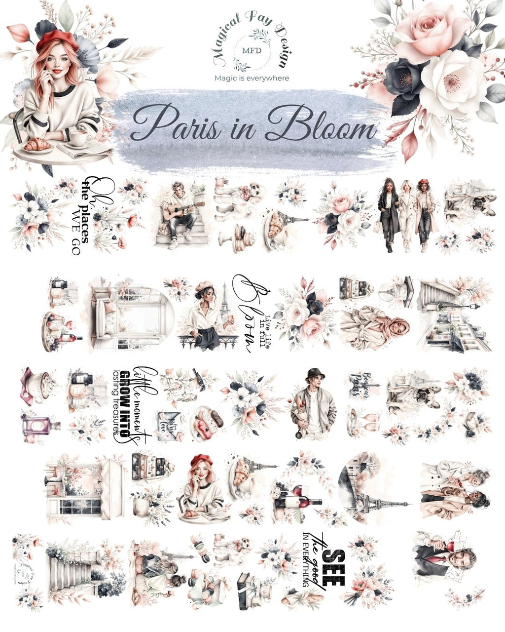 Paris in Bloom PET 3D oil Tape transparent 6m Roll