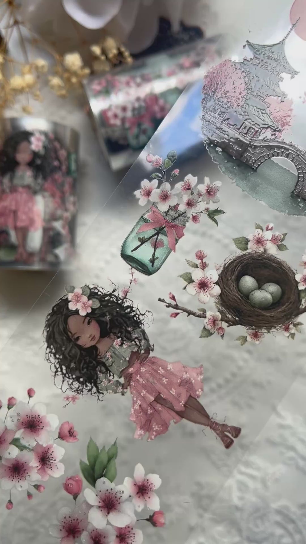 Whimsy Cherry Blossom PET 3D oil Tape transparent 6m Rolle